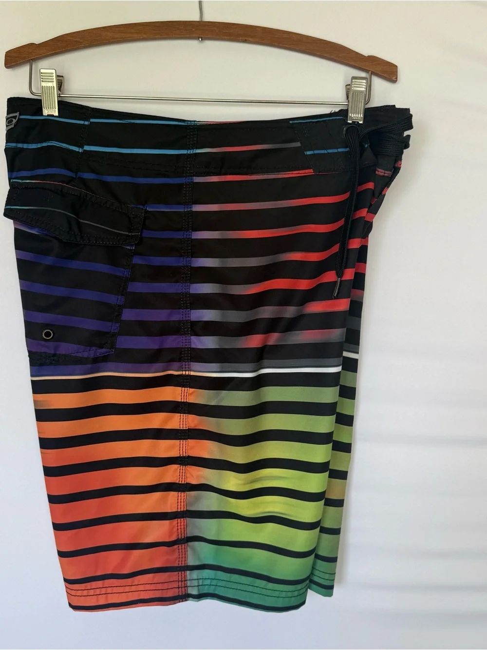 Oakley Black Boardshorts with Rainbow Gradient Stripes Y2K 21”